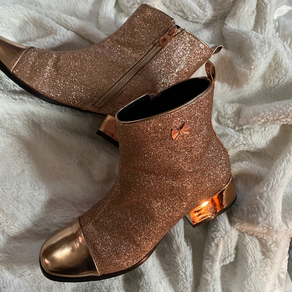 Rose Gold Glitter Ankle Boots